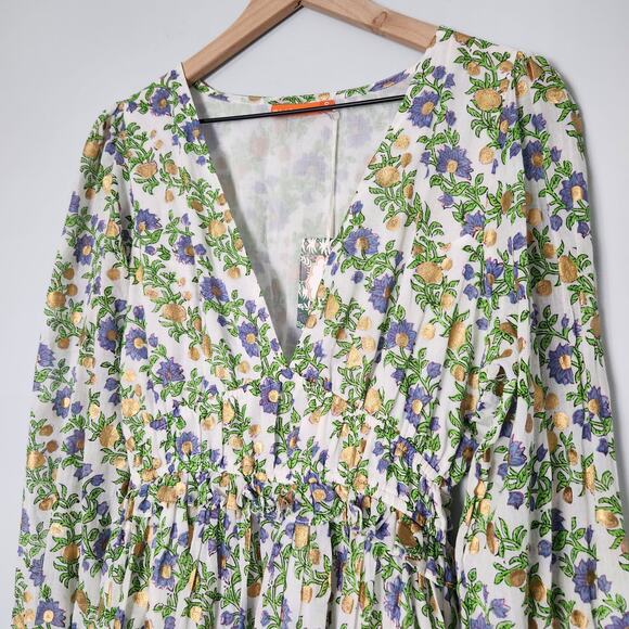 NEW Oliphant Smocked Waist V-neck Mini Dress Lupina Peri Floral Long Sleeve, S - Picture 6 of 15